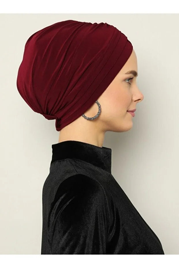 Crossed Three-Striped Ready-Made Turban - Claret Red 84