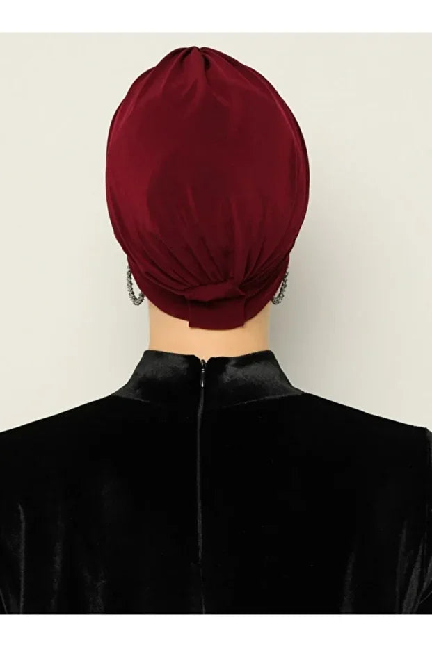 Crossed Three-Striped Ready-Made Turban - Claret Red 84